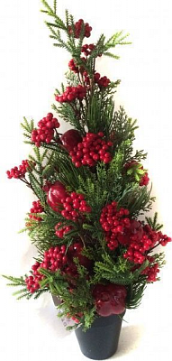 Елка декоративная в горшке с ягодами и гранатами 64 см красный/зеленый