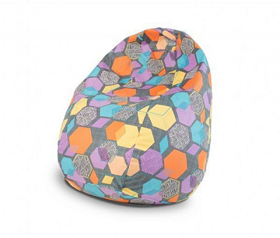 Крісло-мішок SanchoBag Груша Шестикутник М сірий із синіми вставками (38PG2PT512)