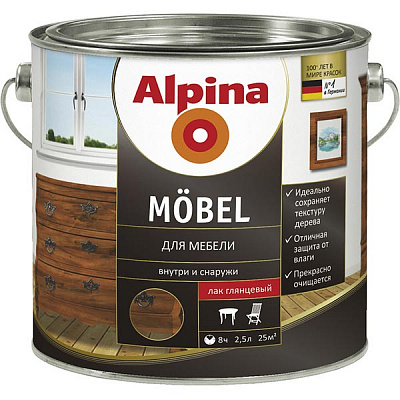 Лак Alpina AC Moebellack SM Klar шовковисто-матовий 2.5 л