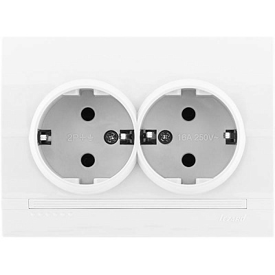 Розетка подвійна із заземленням Lezard Deriy 16 А 250 В без шторок білий