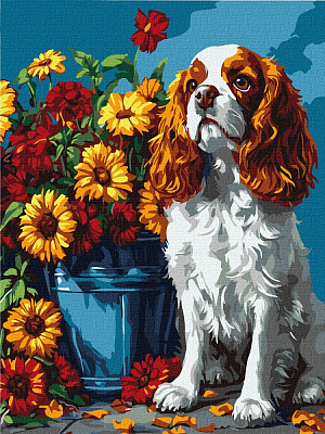 Картина по номерам Спаниель и цветы ©art_selena_ua Ideyka