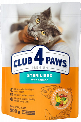 Корм сухий для стерилізованих котів Club 4 Paws преміум з лососем (4820269144804) 900 г