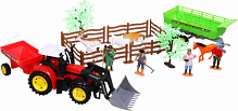 Ігровий набір Shantou фермерський трактор з причепом і фігурками червоний JY238803