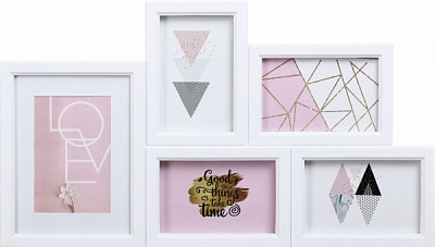 Фотоколлаж BW 51,3х30х2,4 см 5 фото 10x15 см белый 