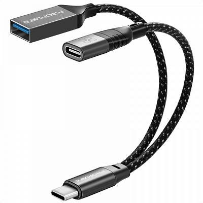Адаптер Promate OTGLink-C USB-C to USB-C/USB-A 0,016 м чорний (otglink-c.black)
