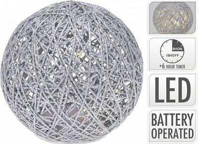 Декоративна фігура вбудований світлодіод (LED) Куля срібна з підсвіткою 1 ламп 15 см
