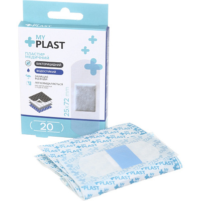 Пластир медичний My Plast бактерицидний водостійкий 25 мм x 72 мм стерильні 20 шт.