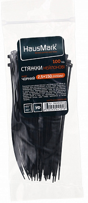 Стяжка для кабелю HausMark 2,5х150 мм 100 шт. чорний