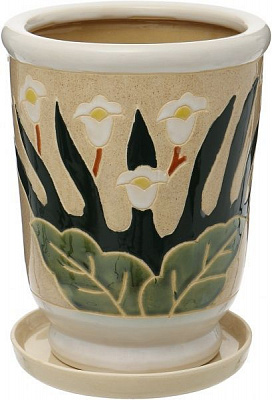 Горшок керамический с поддоном круглый 10,4л с рисунком/бежевый (2236ср4) 