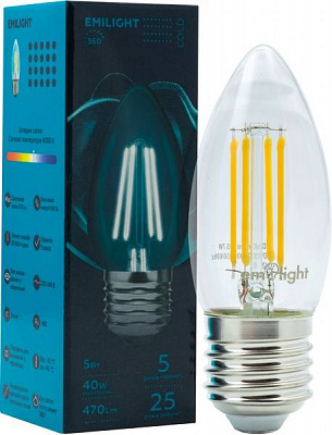 Лампа світлодіодна Emilight FIL C35 5 Вт E27 4000 К 220 В прозора