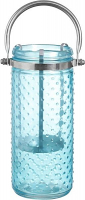 Подсвечник стеклянный 10x10x23,5 см с подставкой голубой