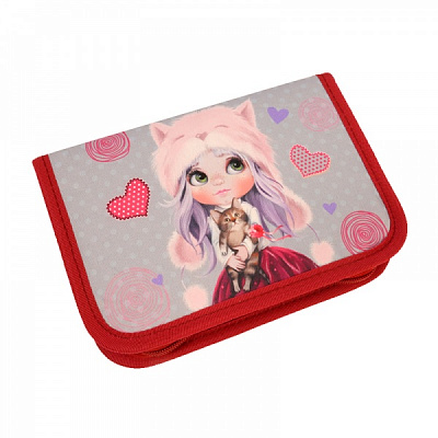 Пенал школьный Девочка-котик 52602733 Lider красный с рисунком