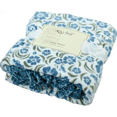 Плед Fringe Swirly Floral 140x180 см білий із синім La Nuit