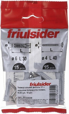 Дюбель универсальный с шурупом 6x30 мм 15 шт. Friulsider