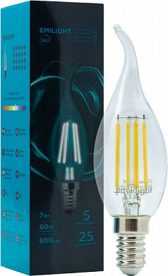 Лампа світлодіодна Emilight FIL CA35 7 Вт E14 4000 К 220 В прозора