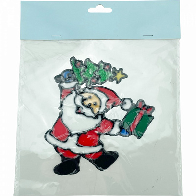 Наклейка декоративная новогодняя санта с елкой силикон 19x19 см