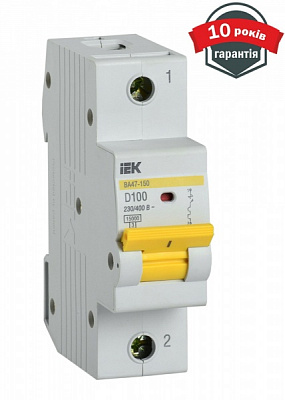 Автоматичний вимикач IEK ВА47-150 1Р 100А 15кА MVA50-1-100-D