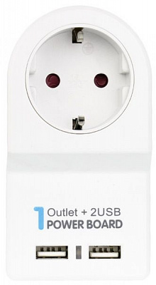 Перехідник мережевий EMT євровилка/розетка+2USB з підставкою під мобільний телефон білий 2-0163