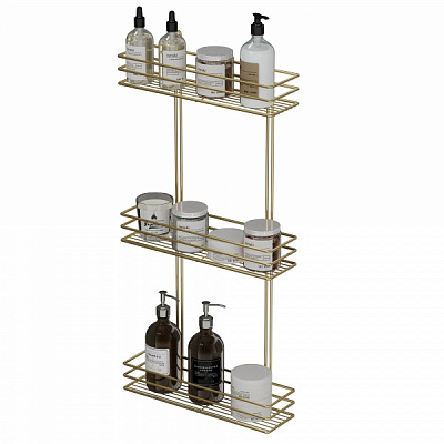 Полка для ванной Украина прямоугольная 35 см 3-ярусная 3-контурная золото 