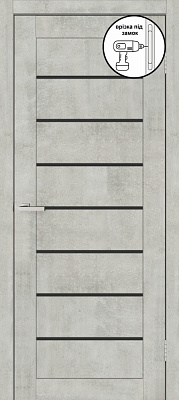 Дверное полотно ОМиС Lego 10 ВG (с фрезерованием п/з 96/85) ПО черное стекло 700 мм цемент