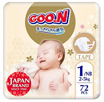 Подгузники Goo.N Premium Soft для младенцев NB 2-5 кг 72 шт.