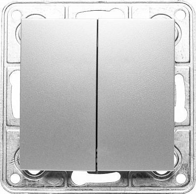 Вимикач двоклавішний LXL Tesla TLXL3504A без підсвітки срібний 3504A silver