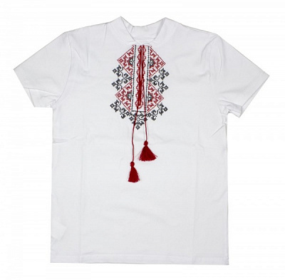 Вишиванка для хлопчиків Маленькие люди червоний орнамент р.140 білий