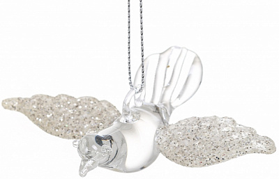 Подвеска стеклянная птичка с золотыми крыльями 8 см прозрачный с золотым