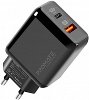 Зарядний пристрій Promate PowerCube-2 18Вт Type-C PD + USB QC3.0 Black