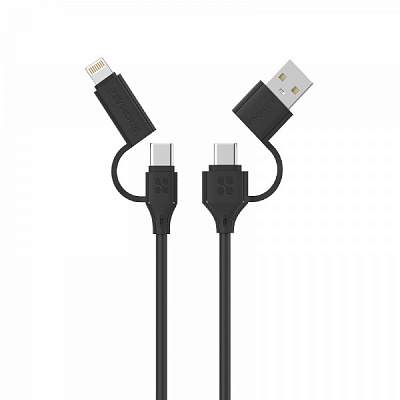 Кабель Promate QuadCord-PD60 USB-C/USB-A to USB-C/Lightning 1,2 м чорний (quadcord-pd60.black)