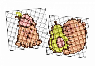 Алмазна мозаїка на магніті - Капібара: персик та авокадо, набір із 2 сюжетів Ideyka