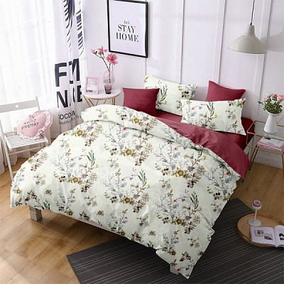 Комплект постільної білизни Квіти Восени євро бордовий Word of Dream