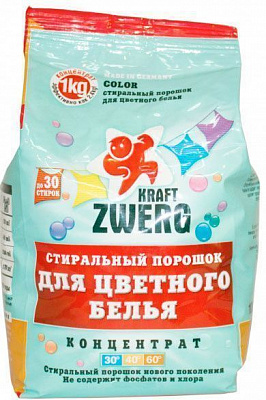Пральний порошок для машинного та ручного прання Kraft Zwerg для кольорової білизни 1 кг