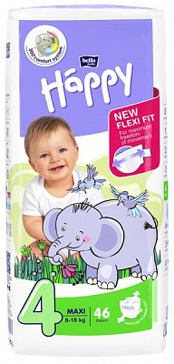 Підгузки HAPPY BELLA BABY maxi вага 8-18 кг 46 шт