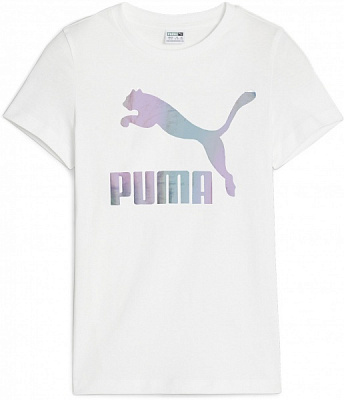 Футболка Puma CLASSICS IRIDESCENT LOGO TEE G 62290402 р.152 белый