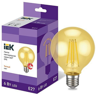 Лампа світлодіодна IEK FIL Gold G95 6 Вт E27 2700 К 220 В жовта