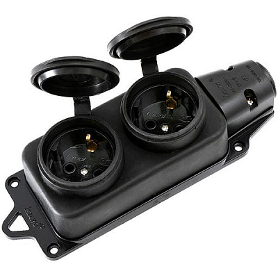 Колодка Lezard 2Р+РЕ із заглушками із заземленням 2 гн. чорний 106-0400-0110/110