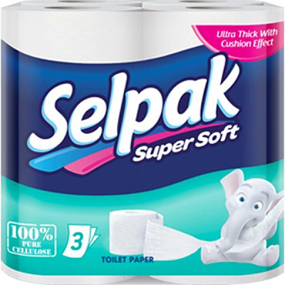 Туалетний папір рулонний на гільзі Selpak Super Soft тришаровий 9 шт.