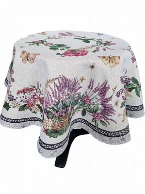 Скатерть Лавандовое поле d140 бежевый Прованс 