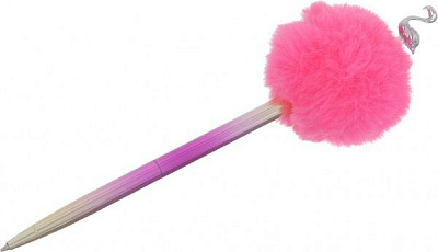 Ручка кулькова подарункова Фламінго з помпоном рожева