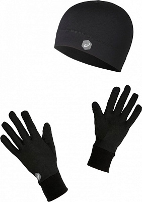 Комплект шапка+перчатки Asics RUNNING PACK 3013A035-001 р.XL черный