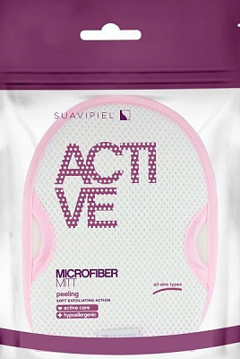 Мочалка Suavipiel варежка Актив (микрофибра), бело-розовая 000001939 