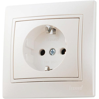 Розетка с заземлением Lezard Rain без шторок жемчужно-белый 703-3088-122В