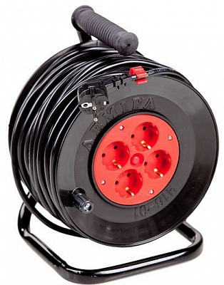 Удлинитель на катушке Леміра с заземлением 4 гн. черный с красным 20 м У16-01-01 3х2,5