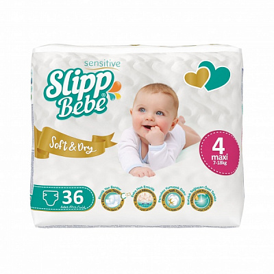 Подгузники Slipp Bebe Soft and Dry 4 (7-18 кг) 36 шт