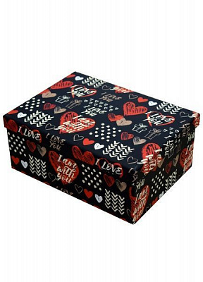 Коробка подарочная прямоугольная сердца 37х29х16 см