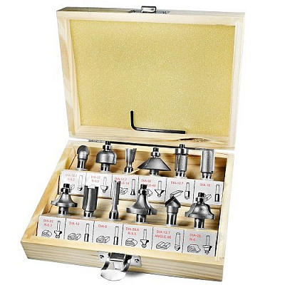 Набір фрез галтельна-V-подібна-калювальна-конусна-пряма Stark по дереву 12 шт. 250016015