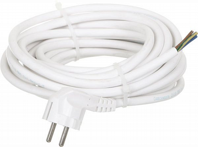 Шнур мережевий з вилкою Одескабель ПВС-ВП-2x1,5+1x1,5-250-10-16-5,0 7 м із заземленням 220В 16А білий