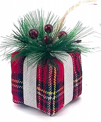 Підвіска пінопластова Подарунок 2 з хвойним декором клітка 9 см біло-червоно-зелений SDK2214506-B