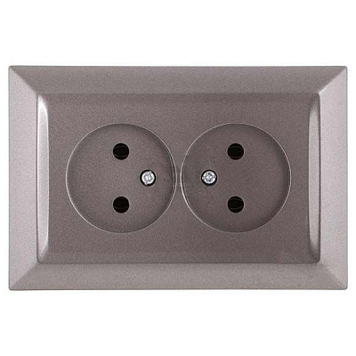Розетка подвійна без заземлення UP! (Underprice) Vesta сірий металік
